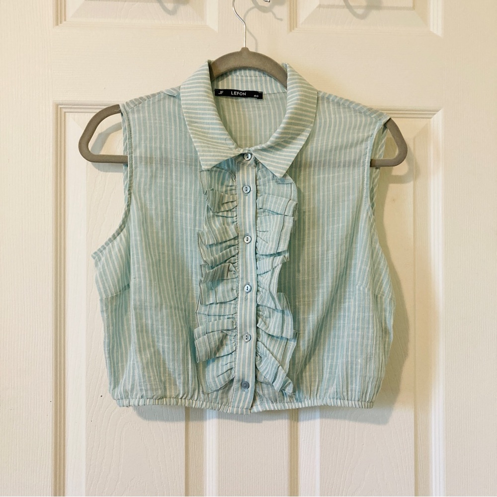 NWT - JF Lefon ruffled button down tank top sz S
